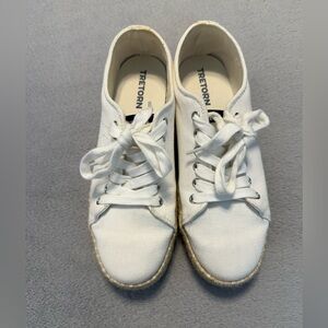 Tretorn Espadrille Platform Sneakers White Canvas With Tan Braided Bottom Sz 7.5